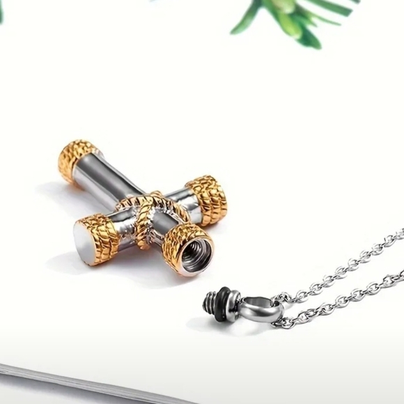 Lucky Zxx Jewelry - Gold and Silver Urn Cross Pendant Necklace